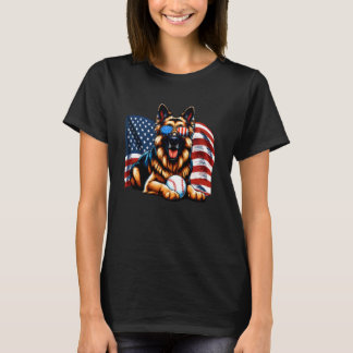 T-shirt Patriotic German Shepherd Dog Baseball USA Flag Am