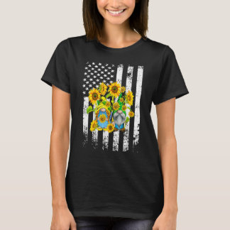 T-shirt Patriotic Gnome Sunflower Vintage Flag 4th Of July