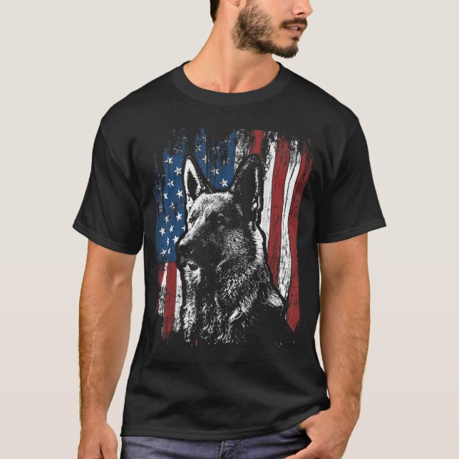 T-shirt Patriotique allemand berger américain Drapeau cade (Devant)