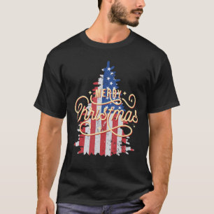 T-shirt Patriotique Arbre de Noël Us Drapeau Retro Merry C
