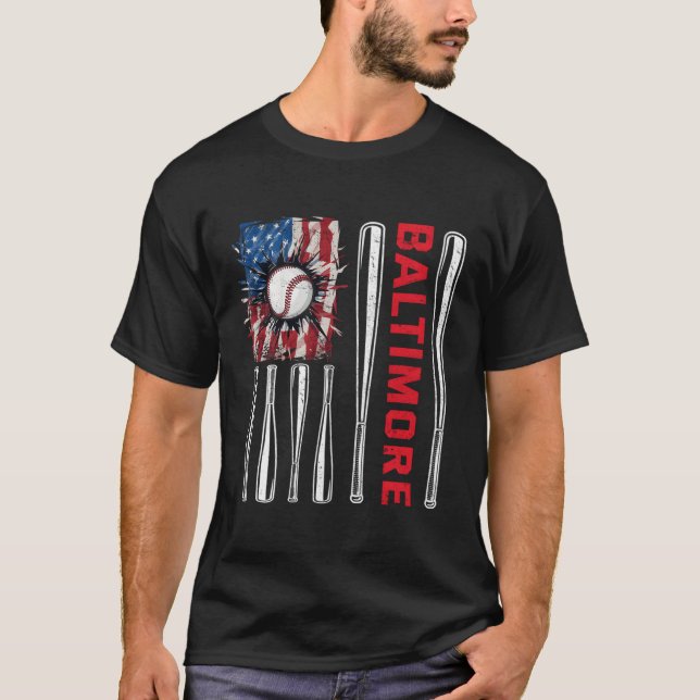 T-shirt Patriotique Baltimore Softball Us American Flag Ba (Devant)