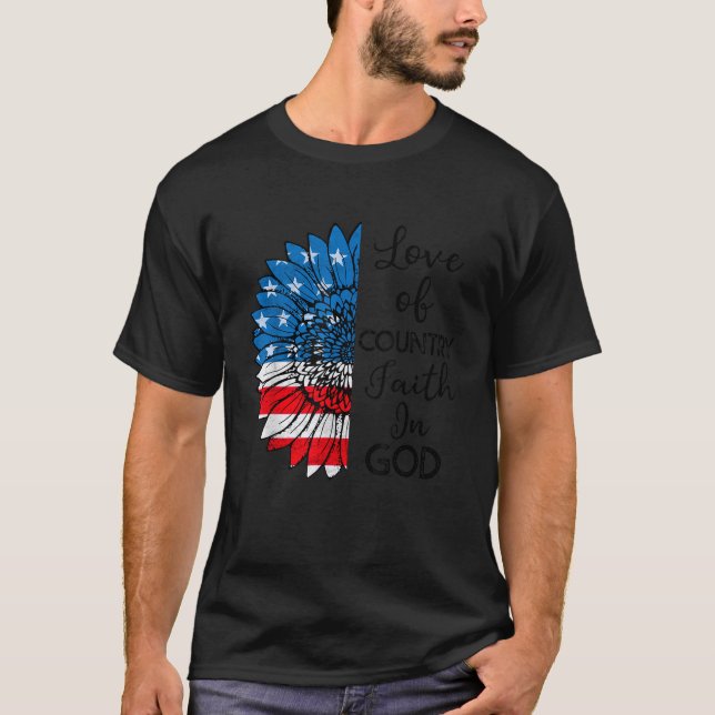T-shirt Patriotique Christian Love Pays Foi En Dieu USA (Devant)