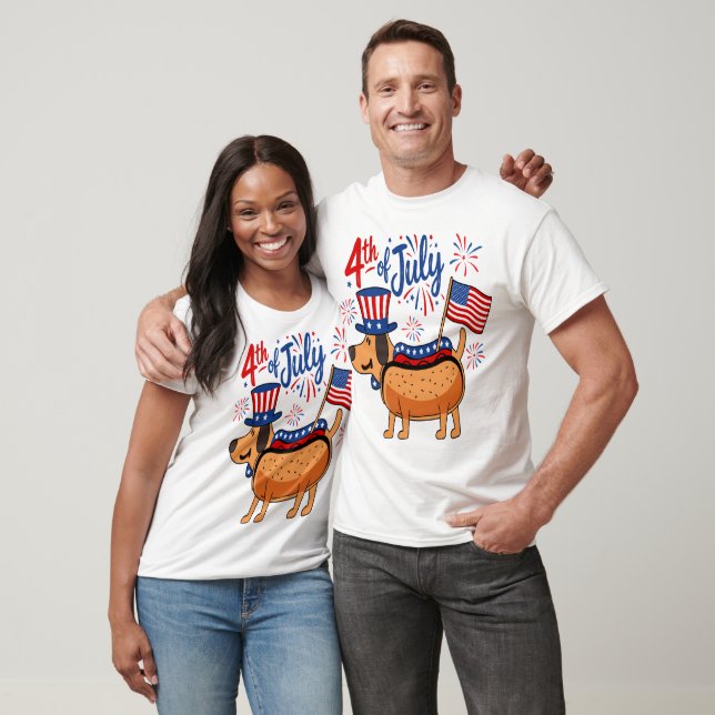 T-shirt Patriotique Dachshund Juillet 4 Drapeau mignon Hot (Unisexe)