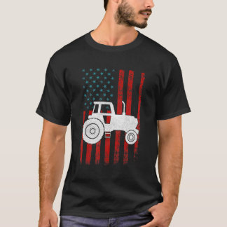T-shirt Patriotique Fier Agriculteur Usa Drapeau Tracteur 