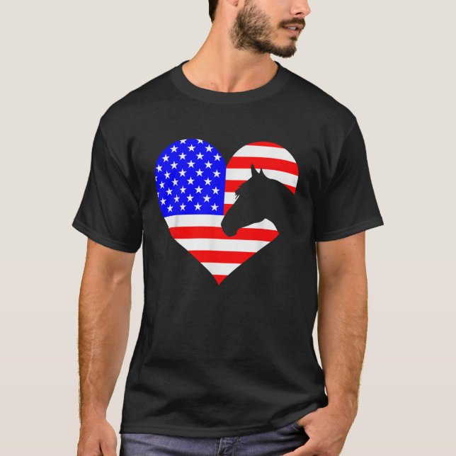 T-shirt Patriotique Horse Lover 4 juillet Cool Heart Ameri (Devant)