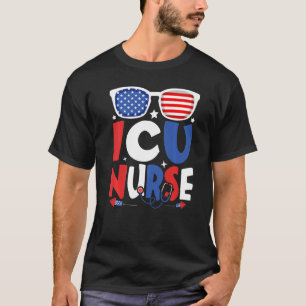 T-shirt Patriotique Icu Nurse 4 juillet American Sunglasse