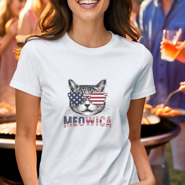 T-shirt Patriotique Meowica (Patriotic Meowica Cat T-Shirt - Perfect for Cat Lovers and Proud Americans)
