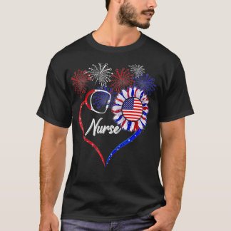 T-shirt Patriotique Nurse 4 juillet Tournesol Pour Hommes 