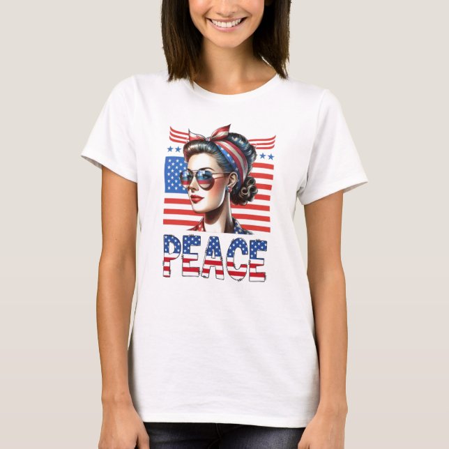 T-shirt Patriotique Paix Rétro Pin-Up Femme 4 juillet (Devant)