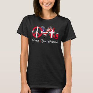 T-shirt Patriotique Peace Love Danemark Drapeau American H
