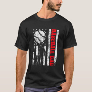 T-shirt Patriotique Retro USA American Flag Baseball Papa