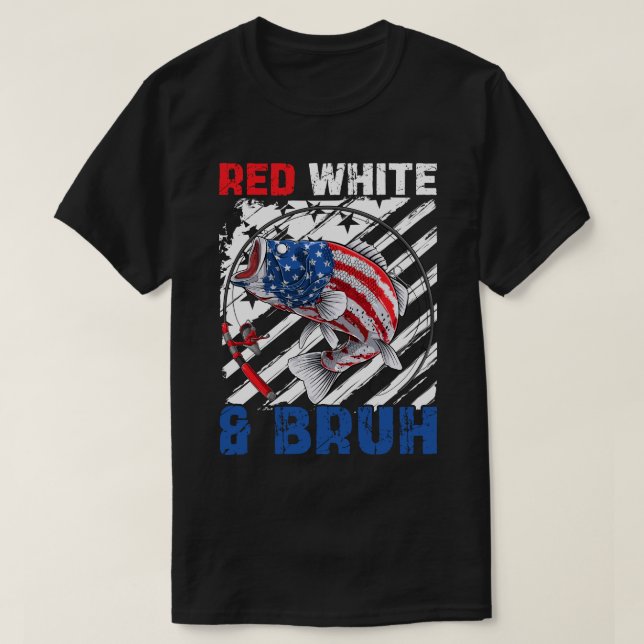 T-shirt Patriotique Rouge Blanc & Bruh Amérique Poisson 4  (Design devant)