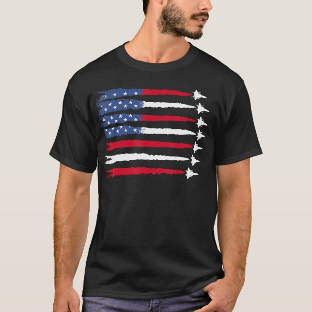 T-shirt Patriotique Rouge Bleu Bleu Usa Drapeau Jets 4E (Devant)