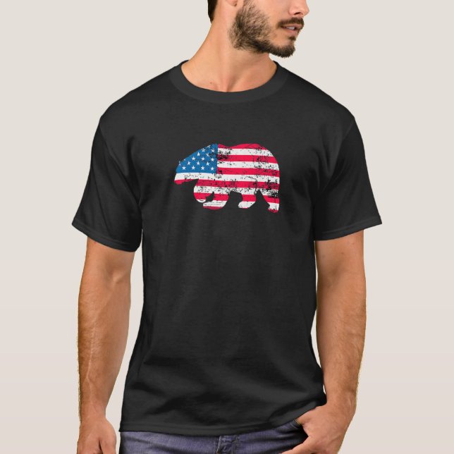 T-shirt Patriotique US Drapeau Ours Graphique (Devant)