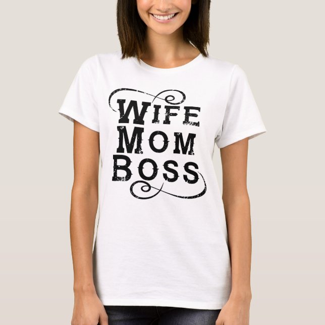 T-shirt Patron de maman blanche, texte noir de détresse (Devant)