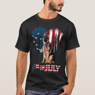 T-shirt Patte Berger Allemand Cœur Drapeau Américain 4 Jui