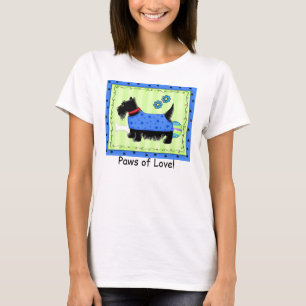 T-shirt Patte vert-bleu d'amour de Scottie de chien noir