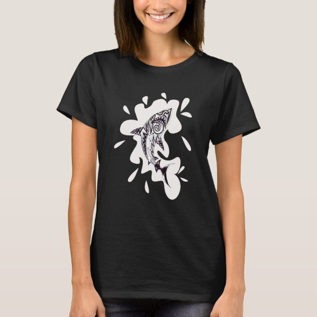 T-shirt Patterned exotic shark artwork black and white Meh (Devant)