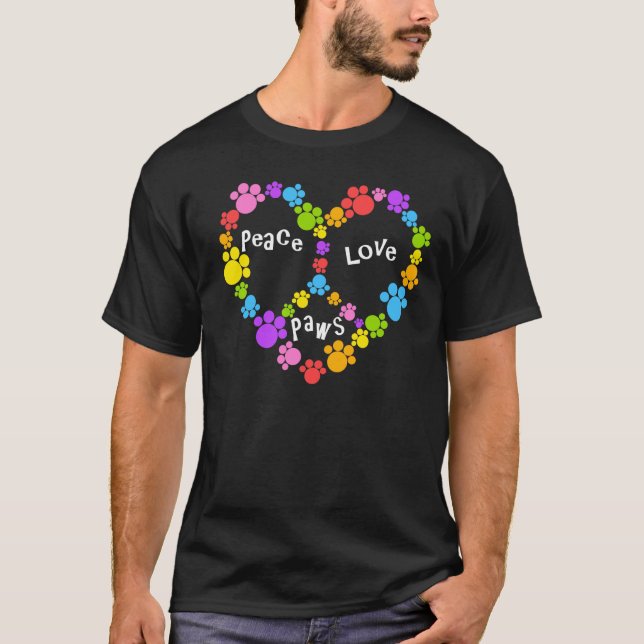 T-shirt pattes de signe de paix ! Coeur d'arc-en-ciel ! (Devant)