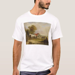 T-shirt Pâturage de chevaux : Un étalon gris frôlant av