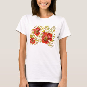 T-shirt Pavots rouges sur des spirales d'or