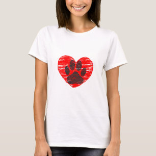 T-shirt Paw Chien Croquis Dans Le Coeur Rouge