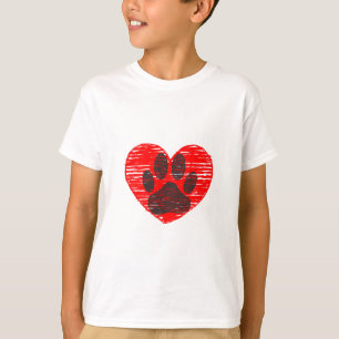 T-shirt Paw Chien Croquis Dans Le Coeur Rouge