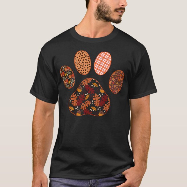 T-shirt Paw Print Thanksgiving Dog Candy Fall Ghost (Devant)