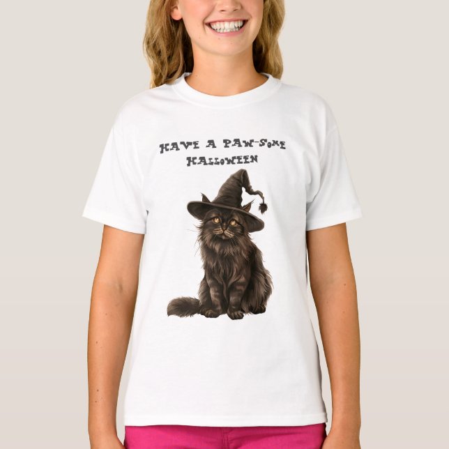 T-shirt Paw-some Halloween Casquette de sorcière de chat n (Devant)