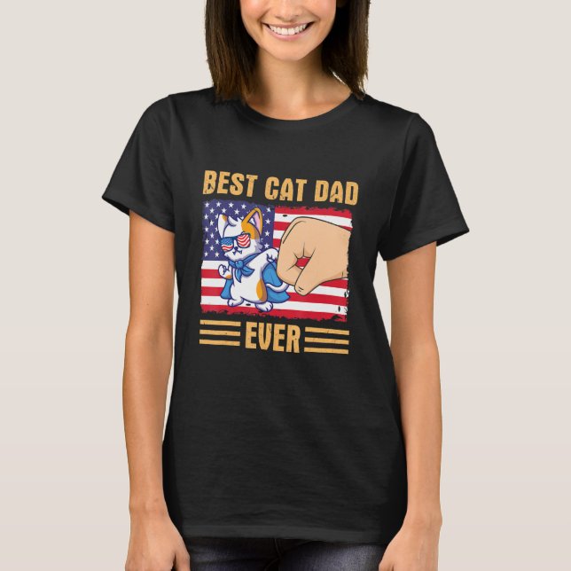 T-shirt Paw Touching Hand US Flag America Best Cat Dad Eve (Devant)