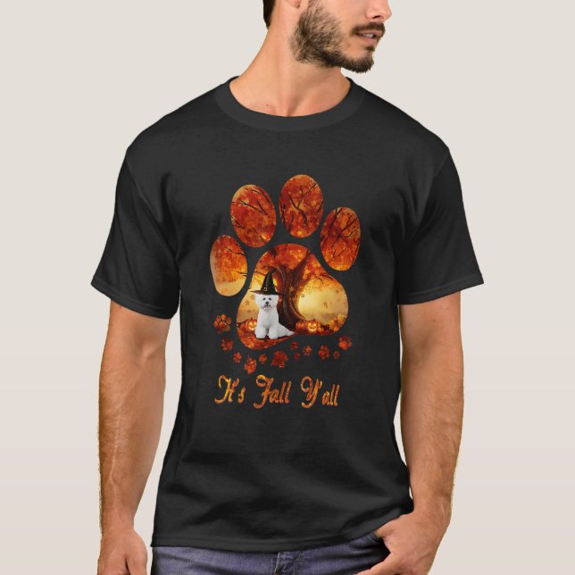 T-shirt Paw Tree C'est automne Y'all Halloween Bichon blan (Devant)