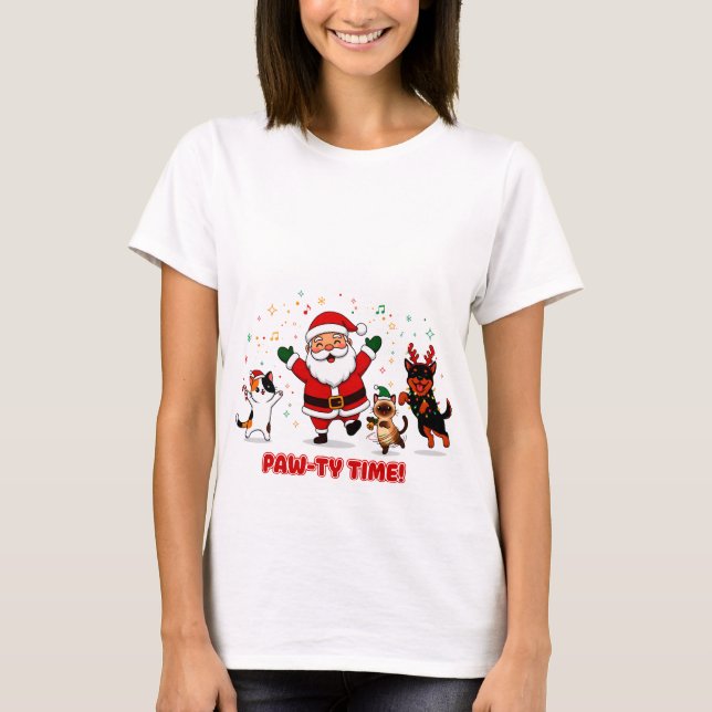 T-shirt Paw-ty Time: Santa’s Festive Furry Fiesta (Devant)