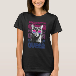 T-shirt Pawfectly Queer  Cat With Sunglasses Bisexual Prid