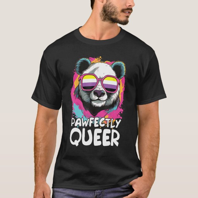 T-shirt Pawfectly Queer  Panda With Sunglasses Non Binary  (Devant)