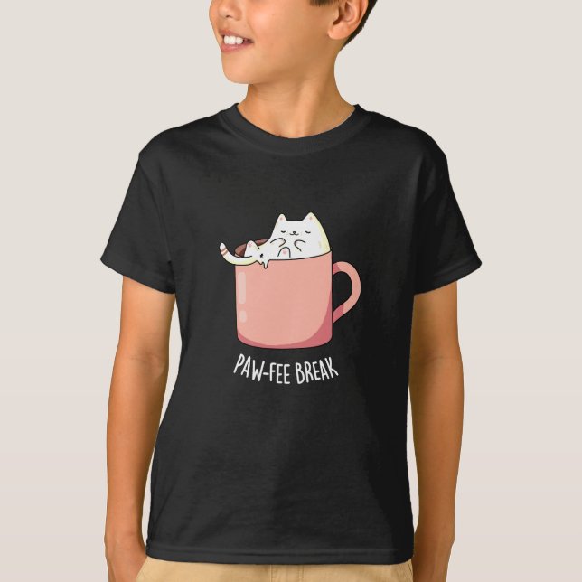 T-shirt Pawfee Break drôle de chat café pun sombre BG (Devant)