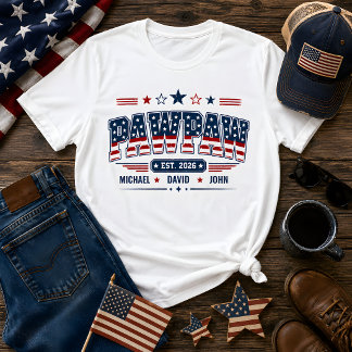 T-shirt PawPaw Fonde en 2026 Drapeau Américain Nom Enfant