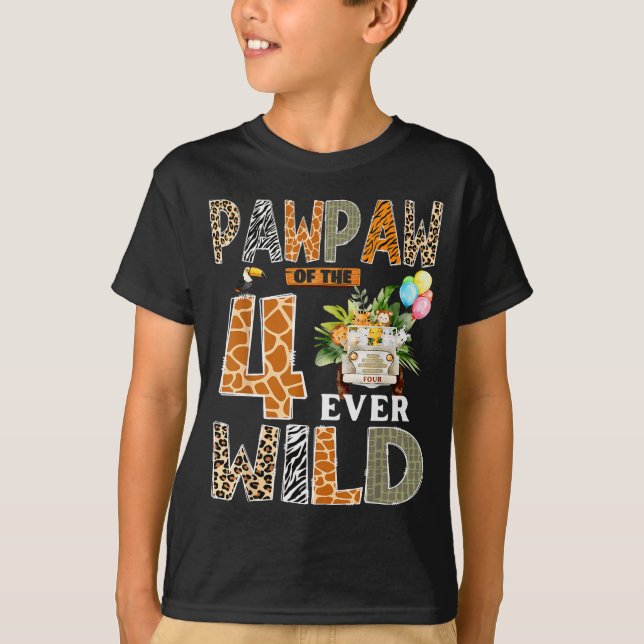 T-shirt Pawpaw Of The Four Ever Wild Safari 4th Birthday B (Devant)