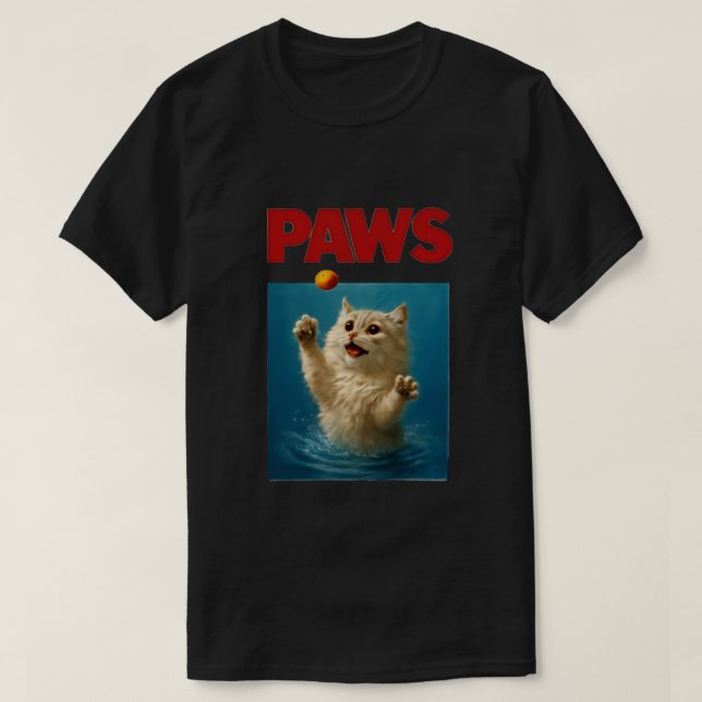 T-shirt Paws Parody Black Cat Chasing a Cute Scared Mouse  (Design devant)