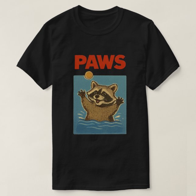 T-shirt Paws Parody Black raco Chasing Cute Scared Mouse  (Design devant)