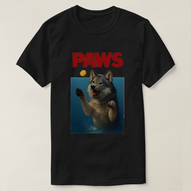 T-shirt Paws Parody Black Wolf Chasing Cute Scared Mouse  (Design devant)