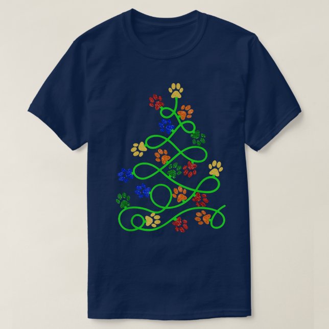 T-shirt Paws Print Christmas Tree Dog Cat  (Design devant)