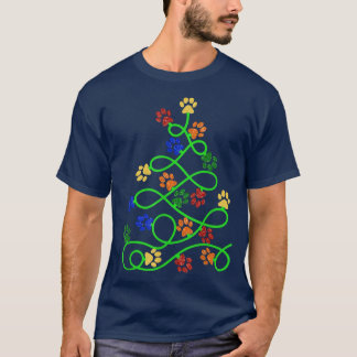 T-shirt Paws Print Christmas Tree Dog Cat 