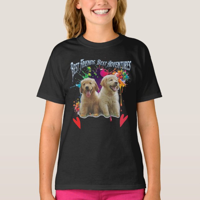 T-shirt Pawsitive Vibes Only : Deux pups, Endless Adventur (Devant)