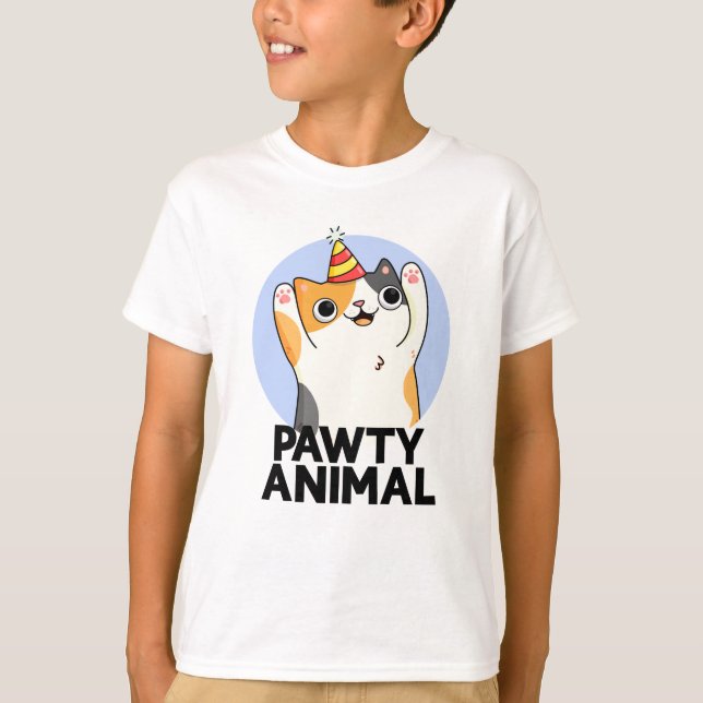 T-shirt Pawty Animal Funny Party Chat Pun (Devant)