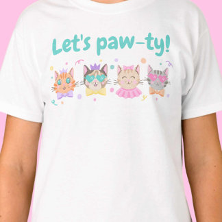 T-shirt Pawty Girly Kittens Pastel Colors Kitty Cat