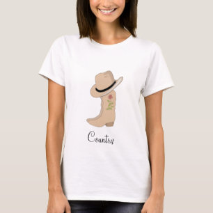T-shirt Pays Casquette beige et Bottes avec Fleur
