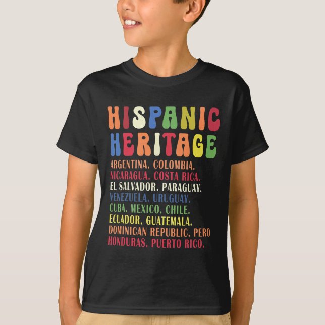 T-shirt Pays du Mois du patrimoine hispanique Les noms (Devant)
