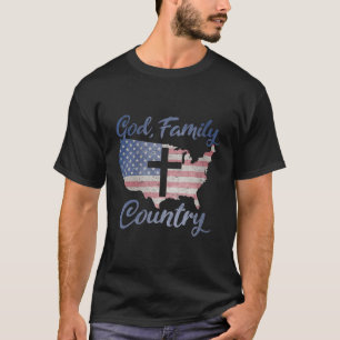 T-shirt PAYS FAMILLE DIEU Croix chrétienne Drapeau L