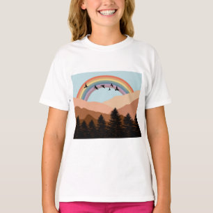 T-shirt Paysage Abstrait Arbres forestiers Arc-en-ciel et 