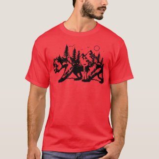 T-shirt Paysage branché de montagne Rempli Ours Graphic Si